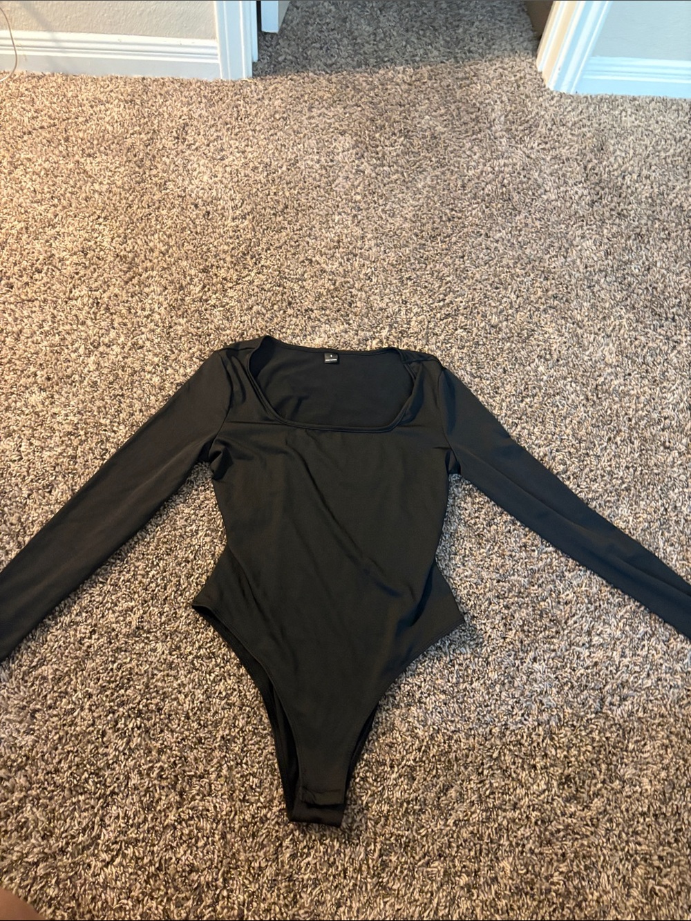 SHEIN Black Long-Sleeve Square Neck One-Piece Bodysuit
